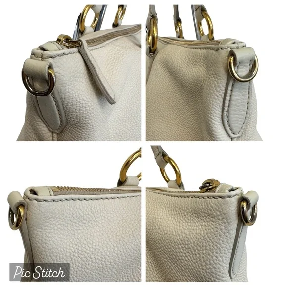 Miu Miu Pebbled Leather Crossbody Shoulder Hand Bag Satchel East West Off White - Picture 12 of 17